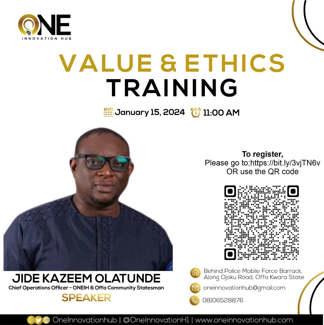 COO of ONEIH, Engr Kazeem Jide Olatunde, To Address “Value and Ethics Training” Programme on January 15, 2024