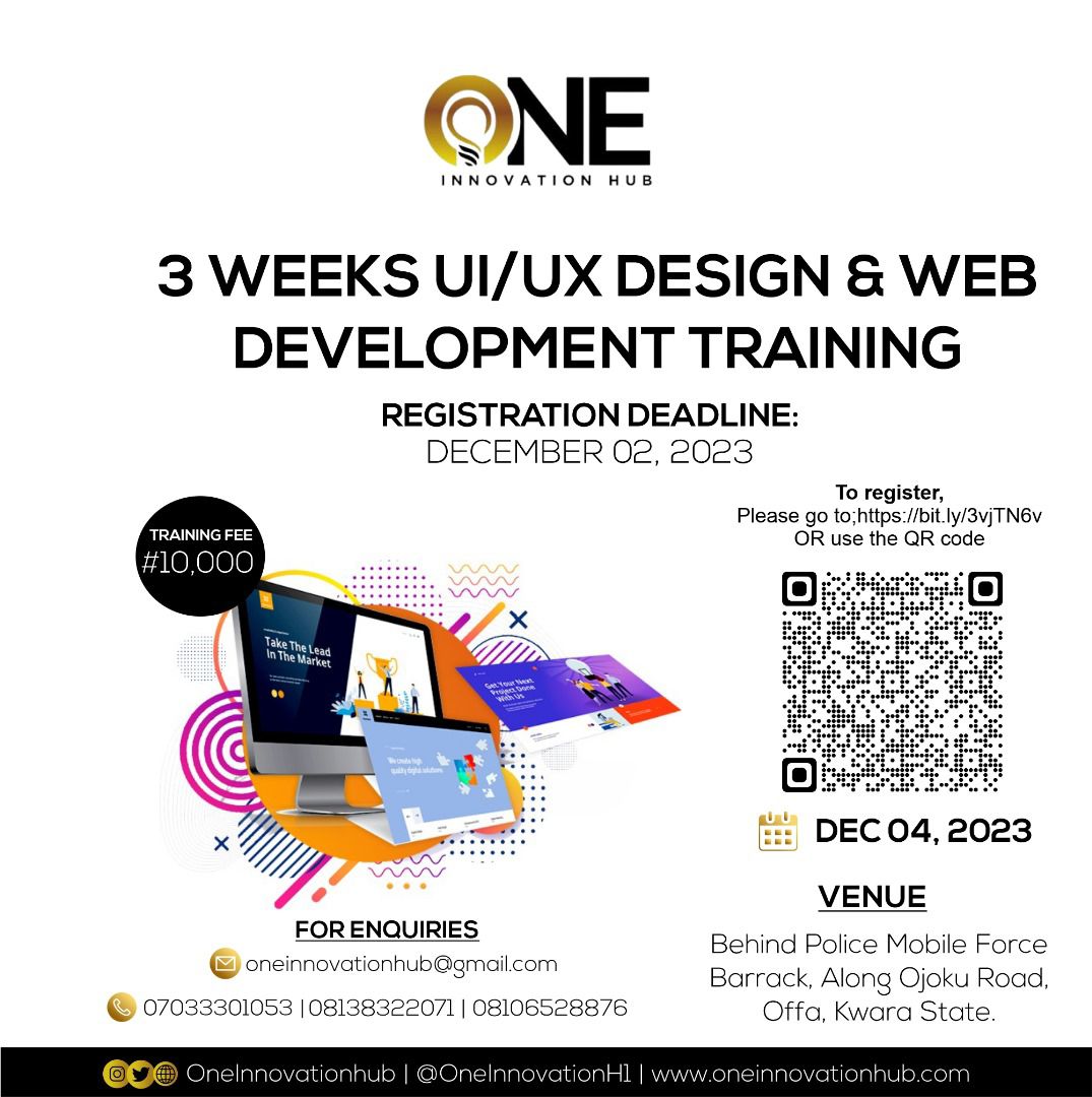 One Innovation Hub Offa Announces December Promo: 3-Week UI/UX Design and Web Development Training